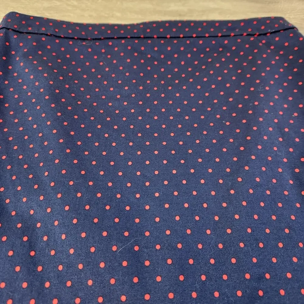 J.Crew Polka Dot Pencil Skirt Navy Red Cotton Blend Preppy Twee Womens Size 4